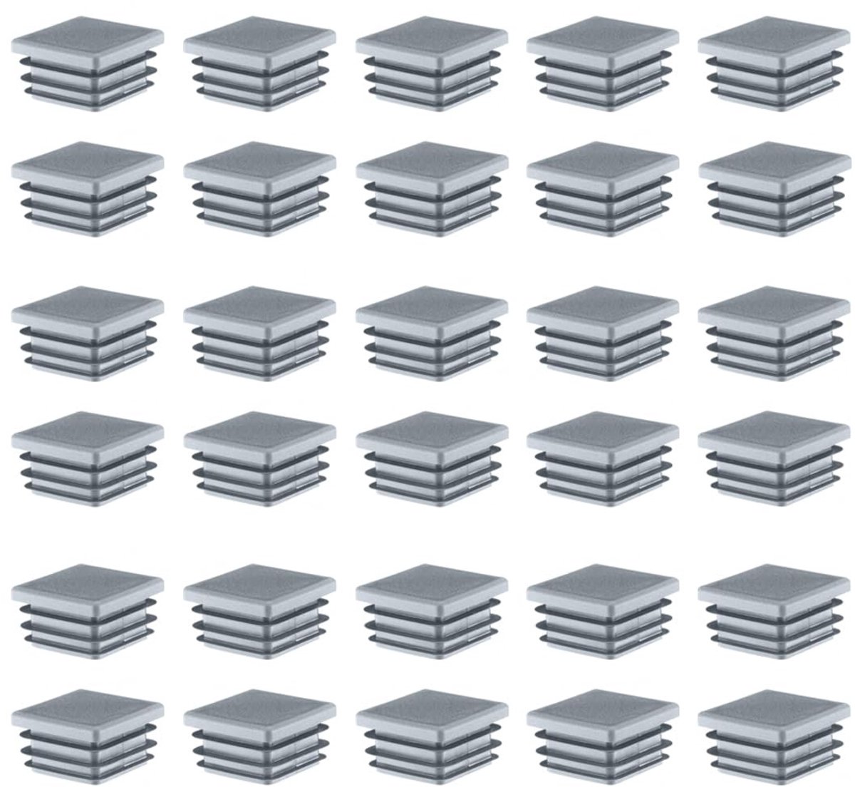 LAUZY- Lamellenstop 30 Stuks - Buisstopafdekking - Eindkap Voor Vierkante Buis - Kunststof 20 x 20 mm - Grijs - Duurzaam Polyethyleen - Buisplug