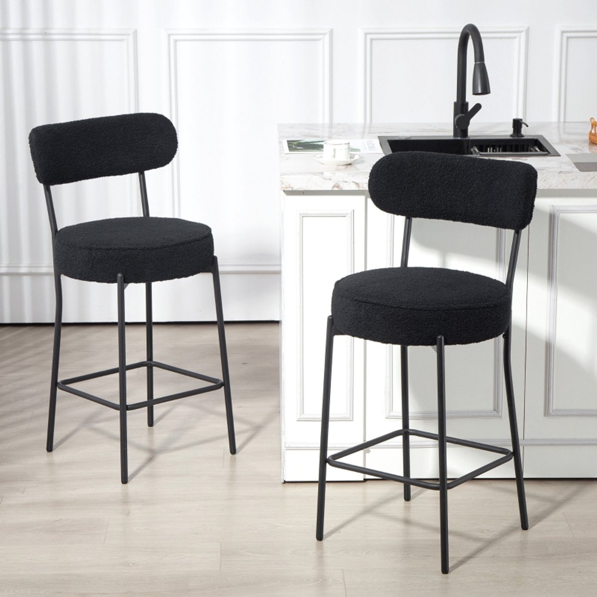 REDOM Barstoelen Set Van 2 - Met Rugleuning En Voetensteun - Modern - Polyester - Zwart