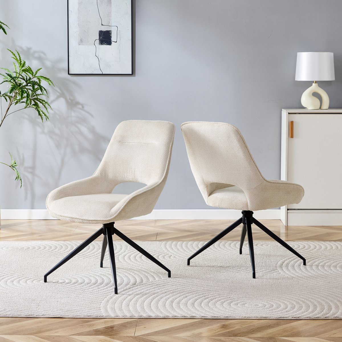 REDOM Eetkamerstoel Set Van 2 - 360° Draaibaar - Modern - Stof En Metaal - Beige/Zwart Beige, Zwart