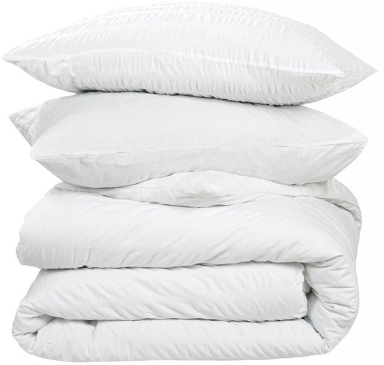 PHLOX Dekbedovertrek Seersucker Deluxe - 100% Katoensatijn - Eenpersoons 140x200/220 cm + 1 Kussensloop - Ademend & Huidvriendelijk - Wit — afbeelding 4