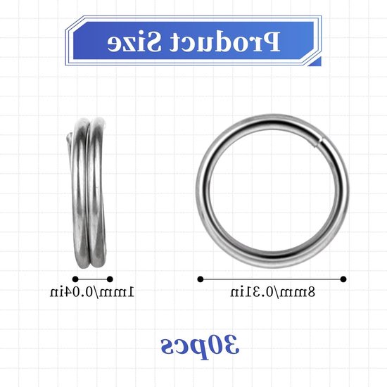 30 Stuks Dubbelgebogen Ringen 8mm RVS Open Veerring voor Sleutelhangers, Kettingen en Armbanden - Perfect voor DIY Sieraden Maken — afbeelding 5