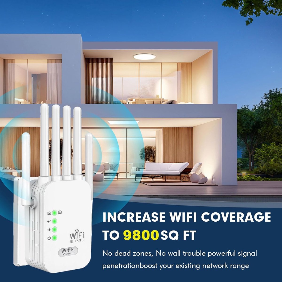 Kivora Wifi-versterker Draadloze Repeater met 6 Antennes - afbeelding 2
