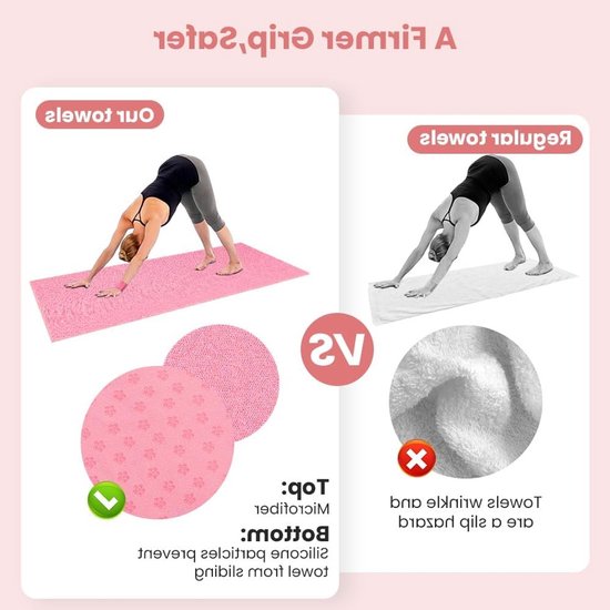 Yogahanddoek met antislip siliconen stippen - Microvezel - 183x63 cm - Roze/Paars — afbeelding 3