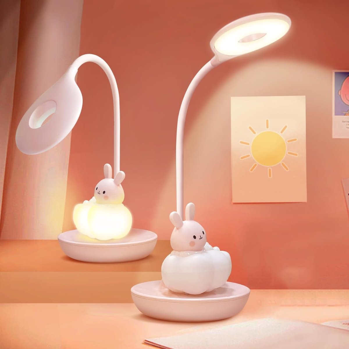 QIN® Bureaulamp Kinderkamer - Tafellamp Kinderkamer - Voor Jongens en Meisjes - Roze - 13cm x 13cm x 39cm