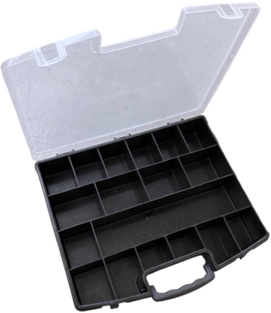 Dailygoods- Sorteerdoos met deksel - 18 vakken - kunststof - 36 x 29 x 6,5 cm - transparant deksel - ideaal voor kleine onderdelen - Opbergbox