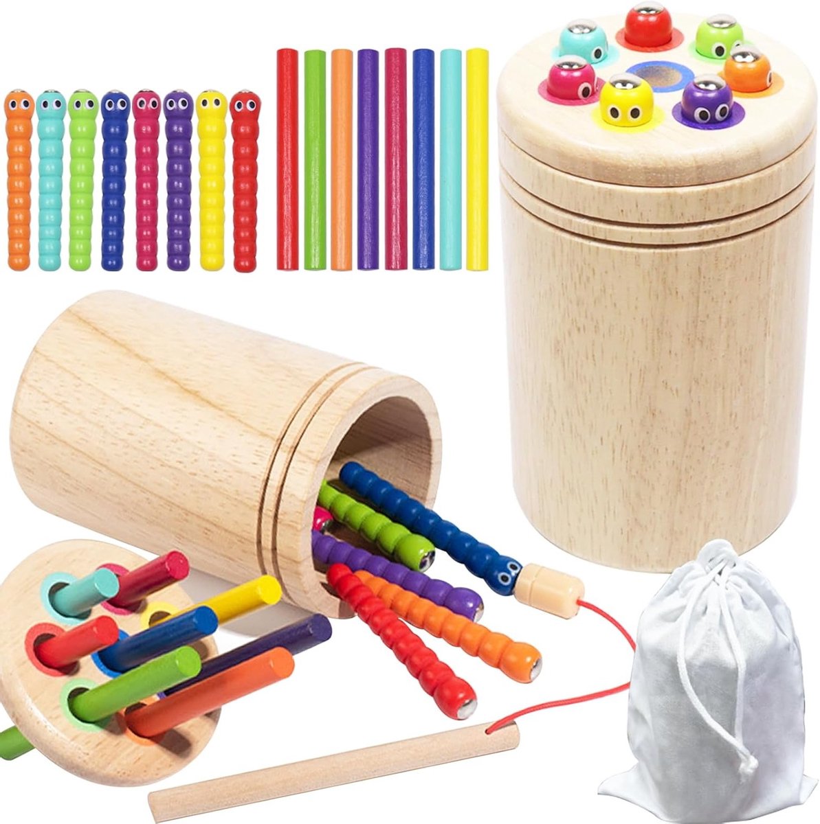 3 in 1 Kleurrijk Montessori Houten Speelgoed voor Kleur- en Vormsortering, Motorische Ontwikkeling en Zintuiglijke Stimulatie