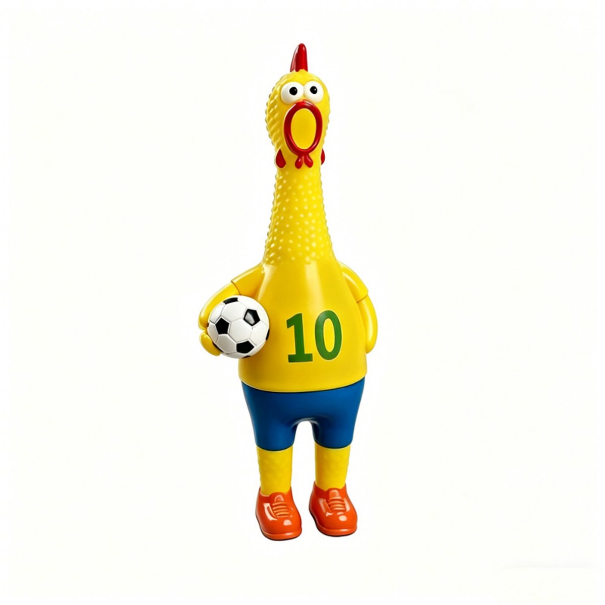 Oneay Gillende Voetbal Kip 32 cm – Piepende Rubberen Kip met Voetbal, Grappig Speelgoed, Stressspeeltje en Cadeau voor Voetbalfans, Kinderen en Volwassenen,1 stuk (oranje)