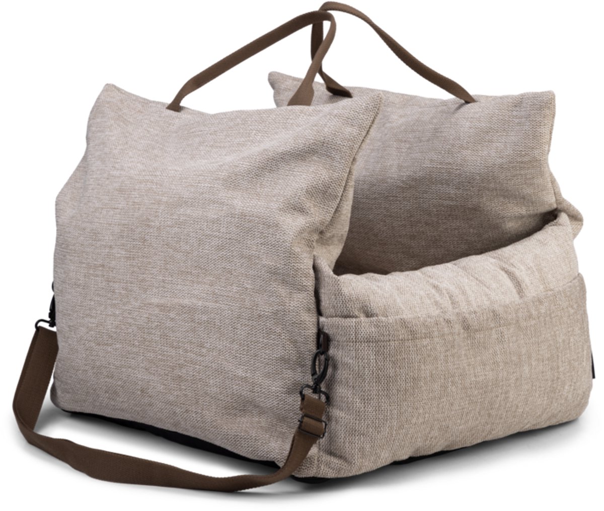 Beeztees Zia Hondenmand auto - Draagtas/Autostoel hond - Inc Veiligheidsriem - Wasbaar - Beige - 55x46x40 cm