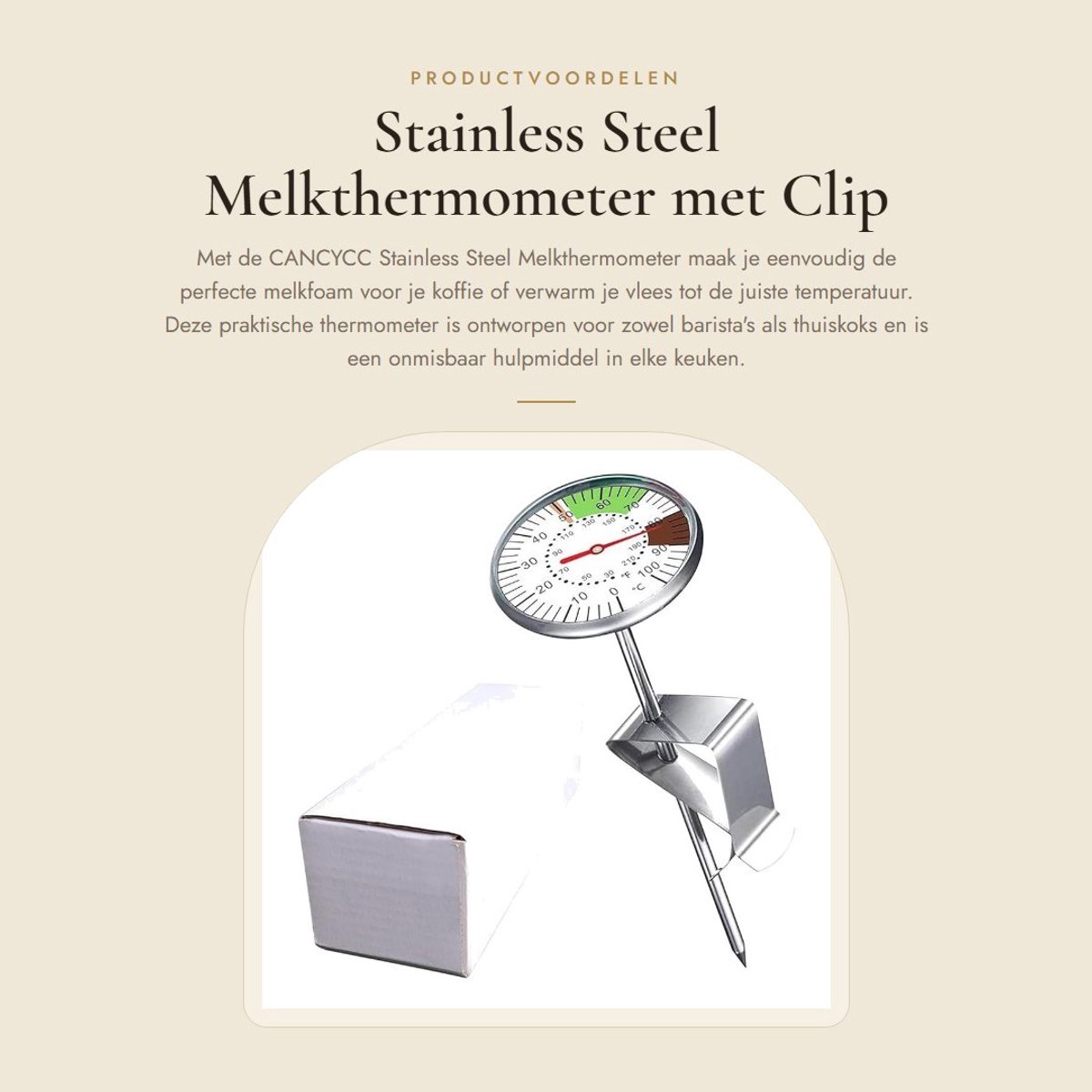 Dailygoods- Melkthermometer Digitale Keukenthermometer - Roestvrij Stalen Thermometer - Instant Thermometer - Kookthermometer met Clip - 140 x 45 mm - Kleurmarkering voor Temperatuur - Keuken Thermometer