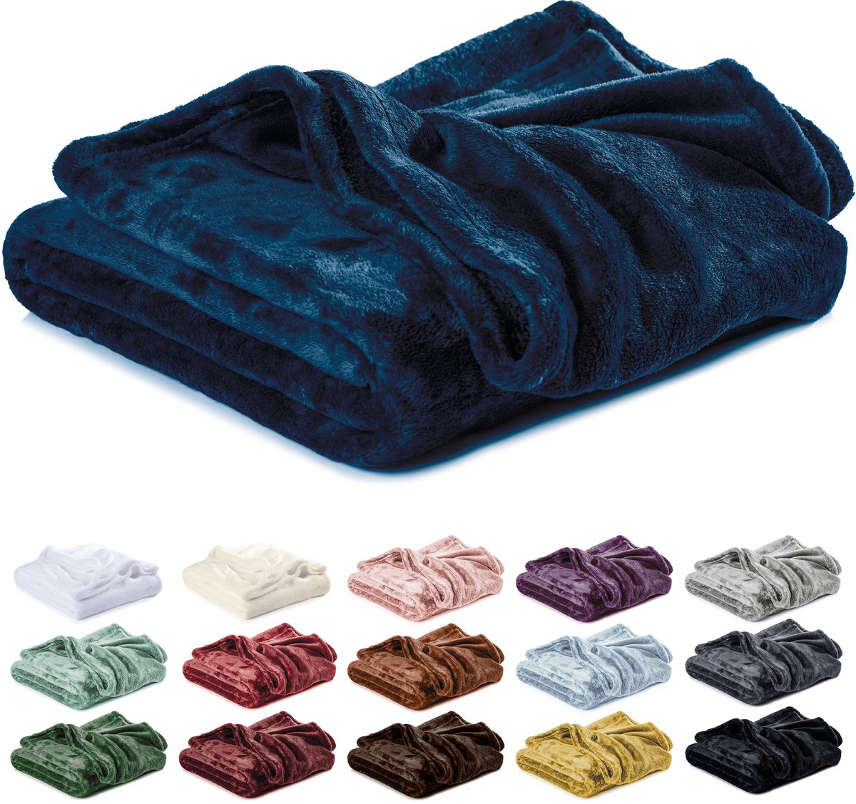 Lavea® Fleece Deken 180x220 cm – 2-persoons, Zacht – Warme Bankdeken van Pluizige Microvezel voor Bank en Bed, Ademend en Wasbaar – Nachtblauw
