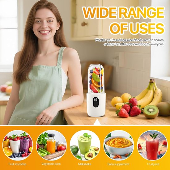 Mini Blender - Draagbare Mixer - Gezonde Dranken Maken - Krachtige 40W Motor - 500ML Fles - Wit van MINI — afbeelding 5