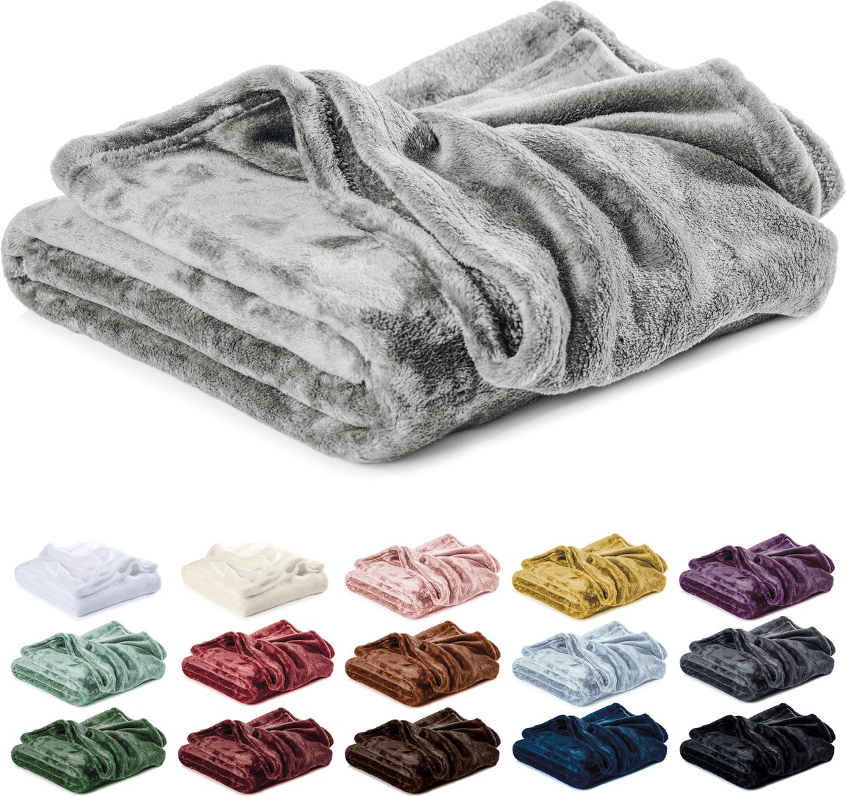Lavea® Fleece Deken 180x220 cm – 2-persoons, Zacht – Warme Bankdeken van Pluizige Microvezel voor Bank en Bed, Ademend en Wasbaar – Zilver