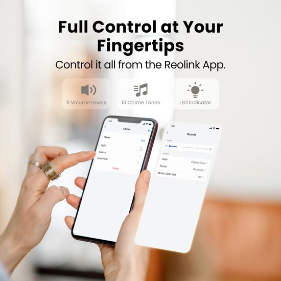 Reolink Chime Plus - Insteekbare Sirene voor Reolink Videodeurbel - App-afstandsbediening - Instelbaar Volume - Licht en 10+ Melodieën van Reolink — afbeelding 4