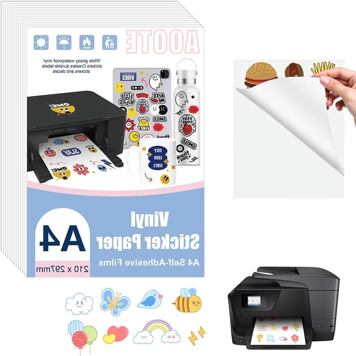 Printable Vinyl Sticker Papier - 12 Vellen A4 Stickerpapier voor Inkjet en Laser Printers - Ideaal voor DIY Stickers, Labels en Creatieve Projecten