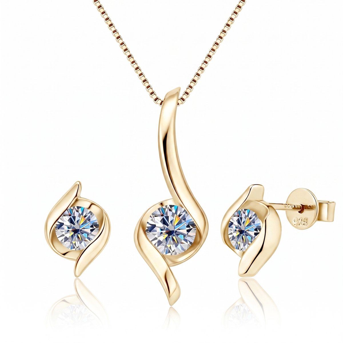 Titanix sieradenset Dames – 2 karaat moissanite met GRA-Certificaat (Diamant Alternatief)– ketting + oorbellen | 925 sterling zilver, 18k goudverguld