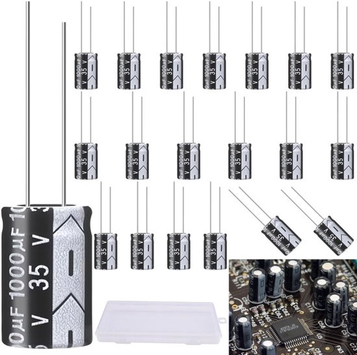Allecto - 1000uF - Electrolytische Condensatoren - 20 Stuks - 13x20mm