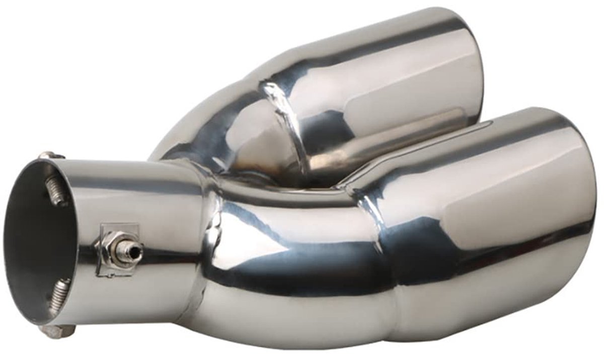 Dailygoods- Uitlaatpijp RVS - Dubbel Uitlaatsierstuk - Gebogen Uitlaatpijp - Verstelbaar - 35-55mm Diameter - Zilver - Uitlaat