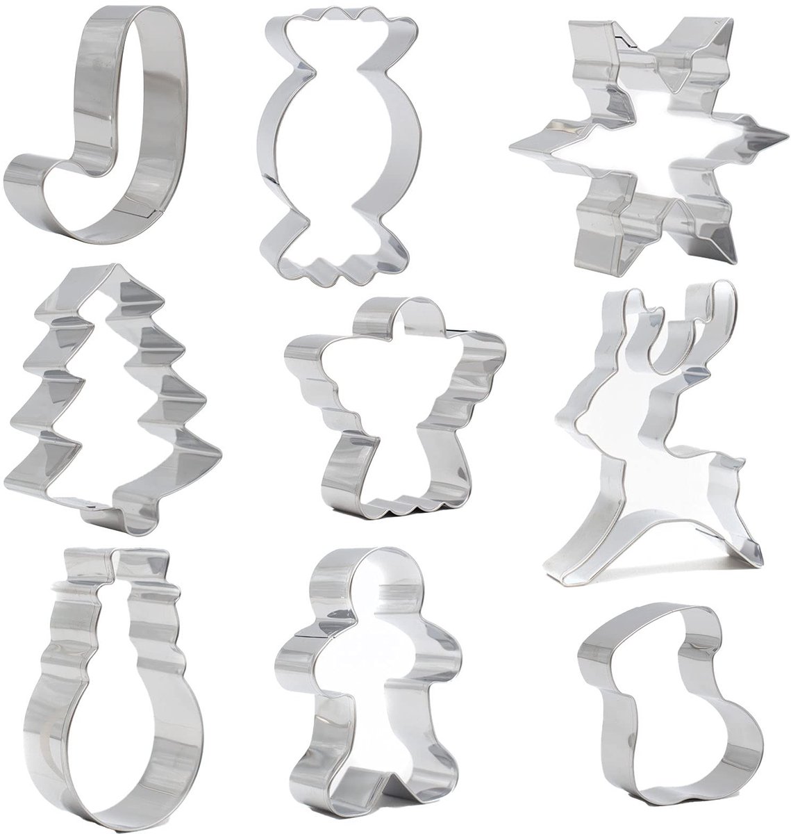 Dailygoods- Kerstkoekjessnijderset 9-delig - Kerstmis Bakvormen - Rendier/Sneeuwpop/Peperkoekman - Keukenbenodigdheden - Feestelijke Geschenken - Perfect voor Kinderen - Koekjesvormpjes