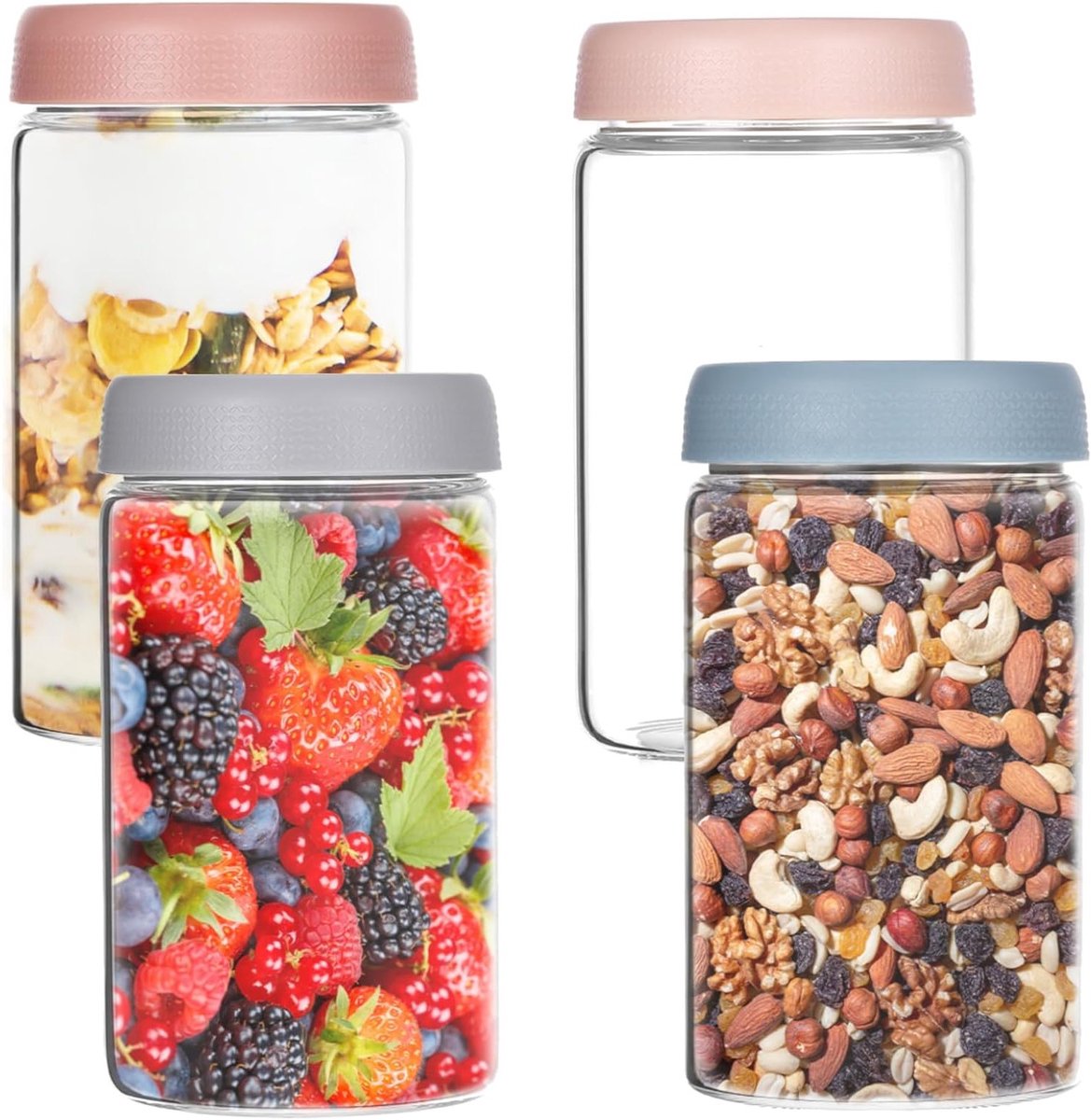 Herbruikbare Overnight Oats Potjes 4-pack 600ml, Ideaal voor Havermout, Salades en Fruit, Luchtdichte Opslagcontainers met Deksel