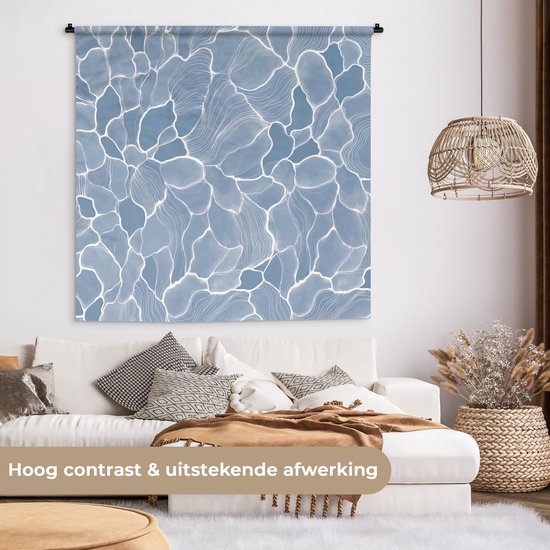 Wandkleed 120x120 cm - Wanddoek Abstract - Blauw - Bladeren - Wandtapijt - Wandkleden