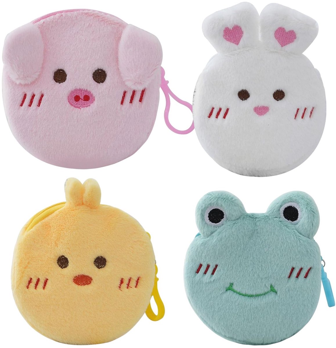 LIVIA HOME- Muntzak 4 Stuks - Pluche Kinderportemonnee - Draagbare Make-uptas - Klein Formaat 11 x 12 cm - Ideaal voor Kleingeld/Kaarten - Schattige Motieven - Portemonnee
