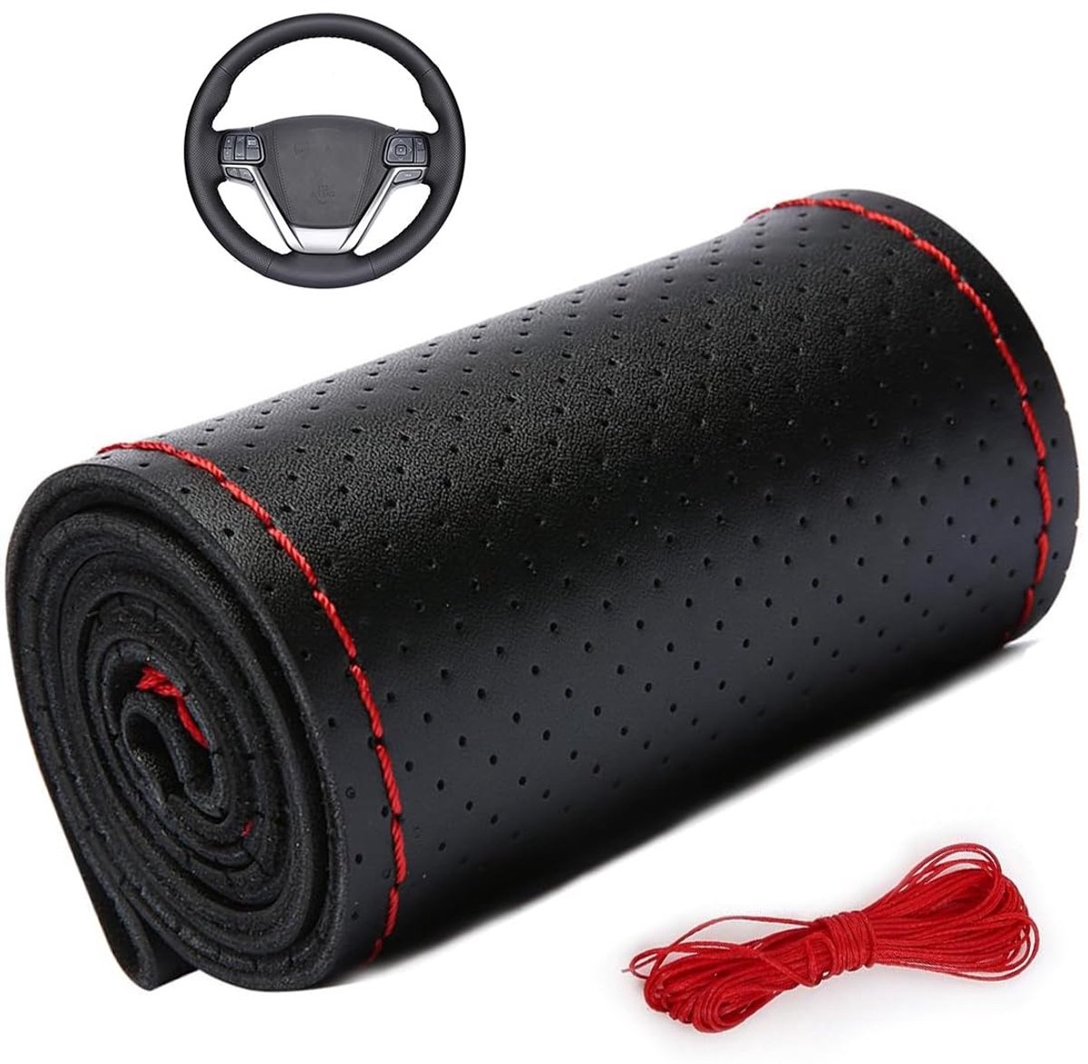 SOUQONE- Stuurwiel Cover Antislip - Vezelleer - Universele Stuurhoes - Ademend - Bescherming tegen Slijtage - Comfortabel Vasthouden