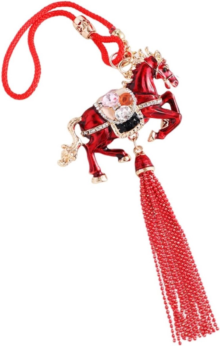 Amosfun Chinese New Year Horse Pendant with Red Tassel Decoration Durable Metal Car Decoration Versatile for Car Home Office Feng Shui Lucky Charm for