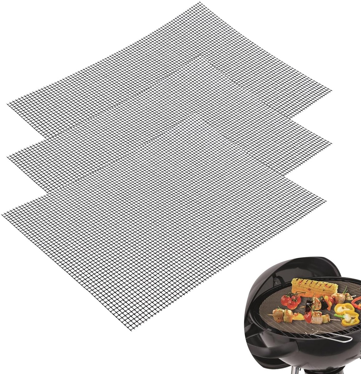 Dailygoods- Grillmat - 3 Stuks - Hittebestendig - Antiaanbaklaag - Teflon - 42 x 36 cm - Voor Gasgrill/Houtskoolgrill - Grillmatten