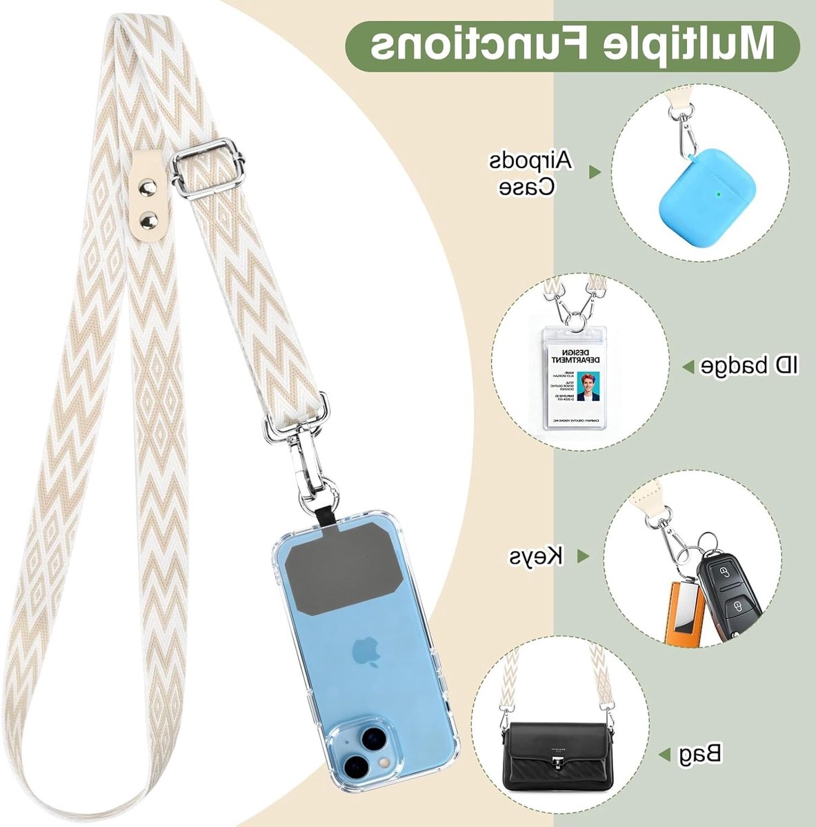 Verstelbare mobiele telefoon ketting met tas, multifunctionele lanyard voor smartphones, ideaal voor vrouwen en dagelijks gebruik