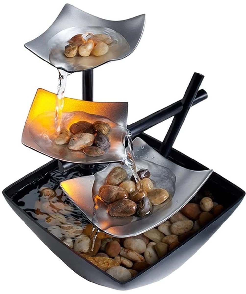 Dailygoods- Tafelblad - Decoratieve Fontein - LED Licht - 3-Laags Ontwerp - Automatische Pomp - Binnen Decoratie - Vermindert Stress