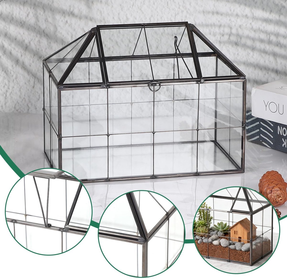 Dailygoods- Broeikas Mini - Vensterbank - 23,3 x 13,6 x 18 cm - Glas - Terrarium - Voor Vetplanten/Cactussen - Creatief Project – foto 6