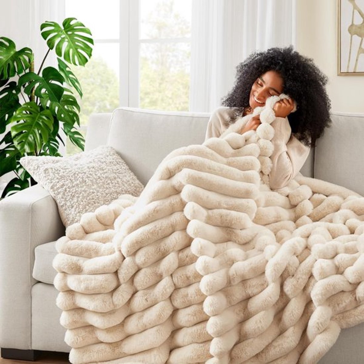 Allecto - Knuffeldeken - Zachte flanellen deken - voor winter - Beige