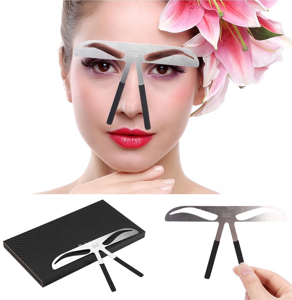 Byshayne- Wenkbrauwsjablonen Herbruikbaar - Positionering Meetgereedschap - DIY Make-up Tool - Klassieke/Westerse Stijl - Nauwkeurige Vormgeving - Drie Positioneringsmogelijkheden - Wenkbrauwliniaal