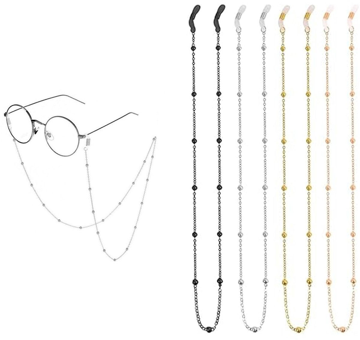 Dailygoods- Brillenketting 4 stuks - Brillenkoord verstelbaar - Antislip gespen - Geschikt voor dames/heren - Ideaal voor sport/reizen