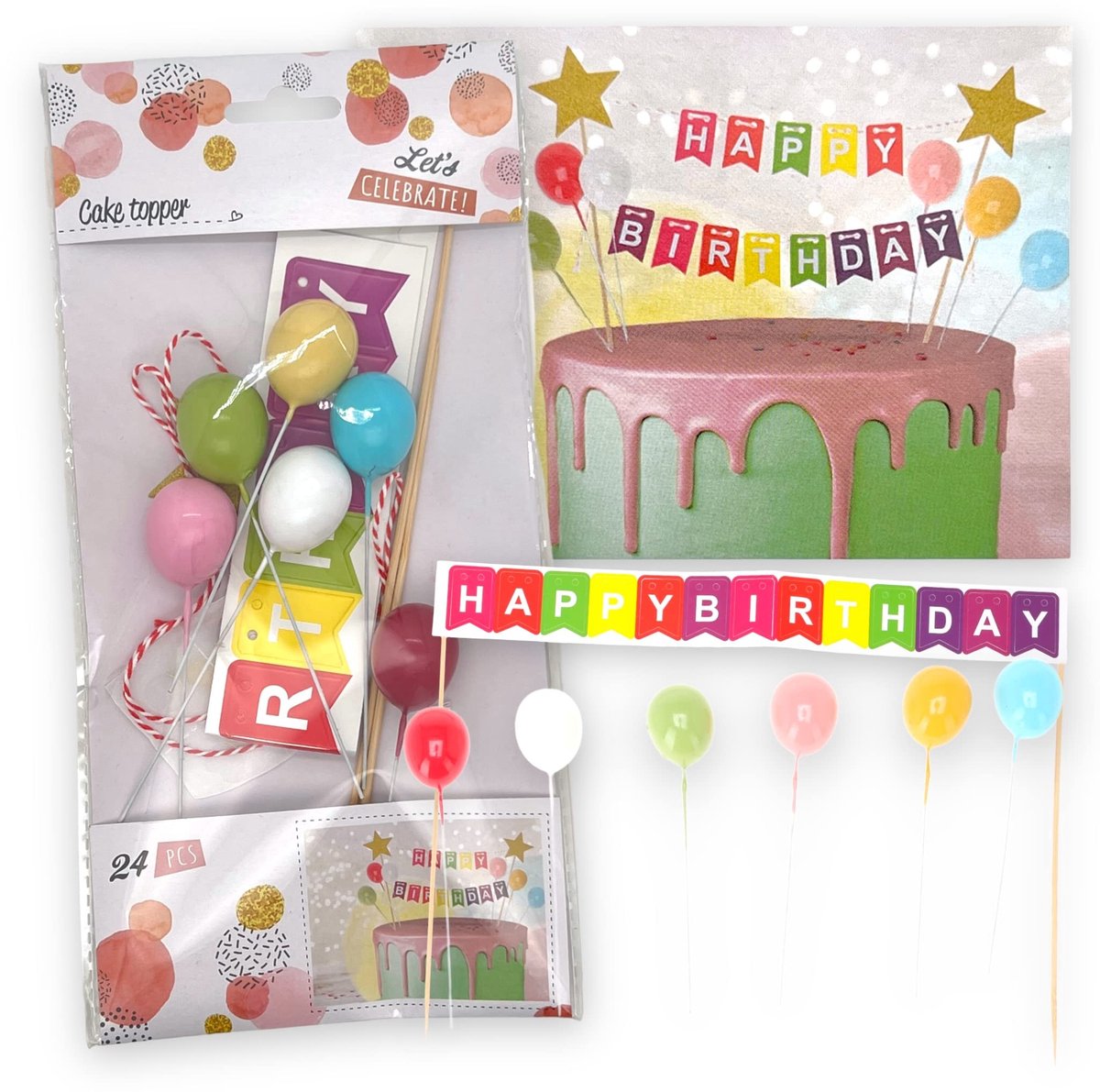 Dailygoods- Taartdecoratie 24-delig - Taarttopper - Cupcake-decoratie - Verjaardag - Babyfeestje - Bruiloft - Uniek design - Taartversiering