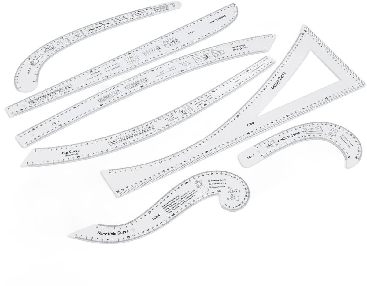 Dailygoods- Naailiniaal Duidelijke Schaal - Liniaal Set - Multifunctioneel - Flexibel - Acryl - 7-delige Set - Liniaalset
