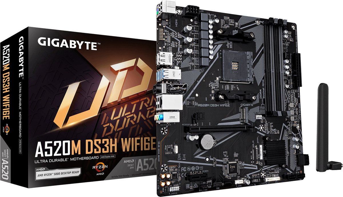 GIGABYTE A520M DS3H WIFI6E AMD A520 Moederbord