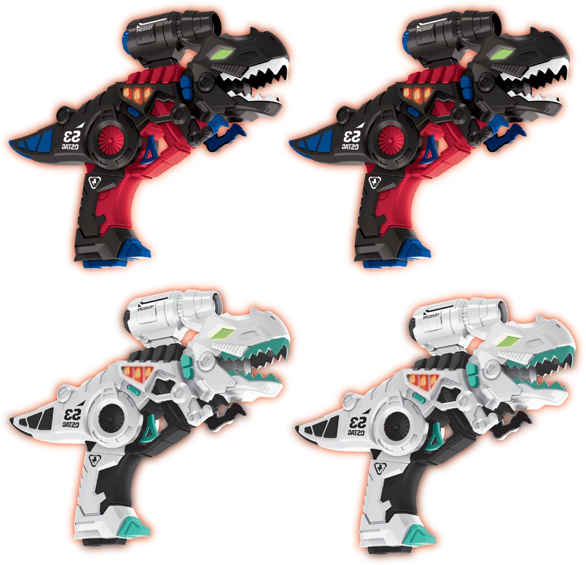 Savorelle® Lasergame Set voor Kinderen - Dino - Dinosaurus - Volwassenen - 4 Spelers - Oplaadbaar Speelgoed Pistool - Laserguns - Lasershoot - 4 Laserguns - Binnen en Buiten - Groepsspel