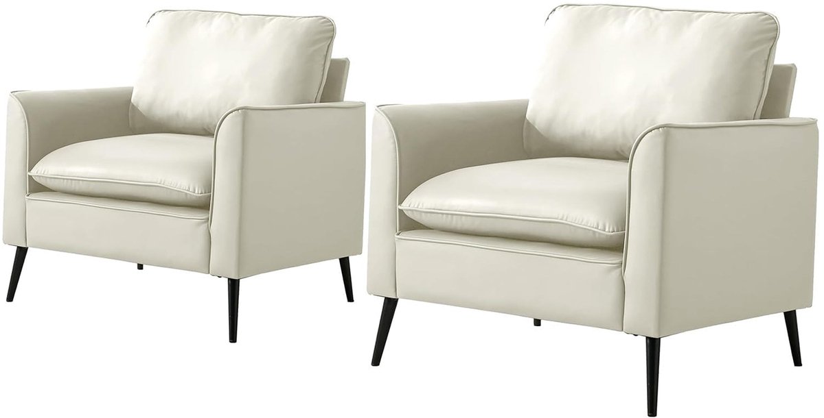 Merax Fauteuil Kunstleer - Relaxstoel met Armleuningen - Moderne Lounge Stoel - Comfortabele Zitstoel voor Woonkamer Slaapkamer Balkon - Wit