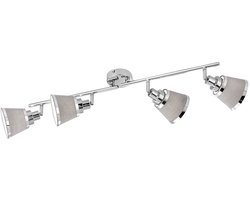 Plafondlamp Plafondspot Spotlight strip slaapkamerlamp, verstelbaar, metaal textiel, chroom, grijs, 4-vlam, E14 stopcontacten, LxBxH 72.5x11.3x21.5cm