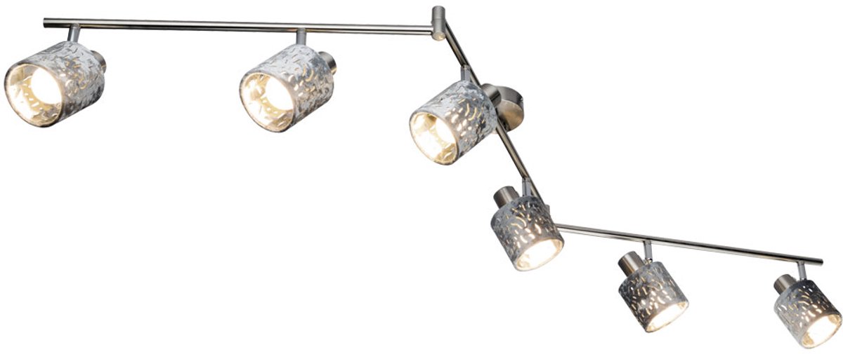 Plafondlamp 6-vlam spot strip zwenkbare woonkamerlamp, metaal fluweel zilver, 6x E14 LxH 1