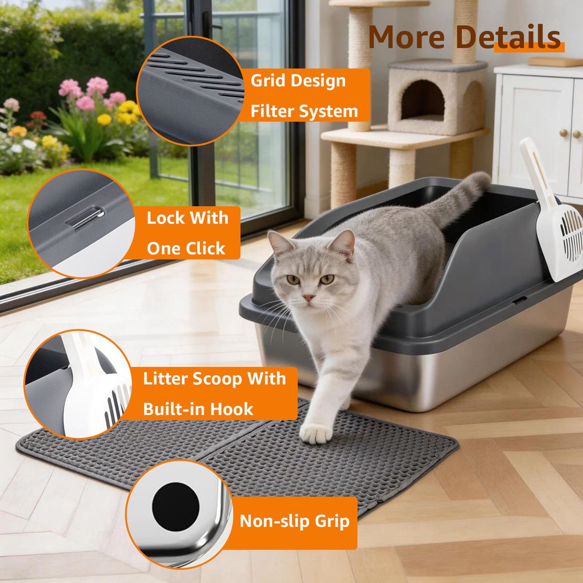 Nobleza Nobleza RVS Hoge Rand Kattenbak - afbeelding 2