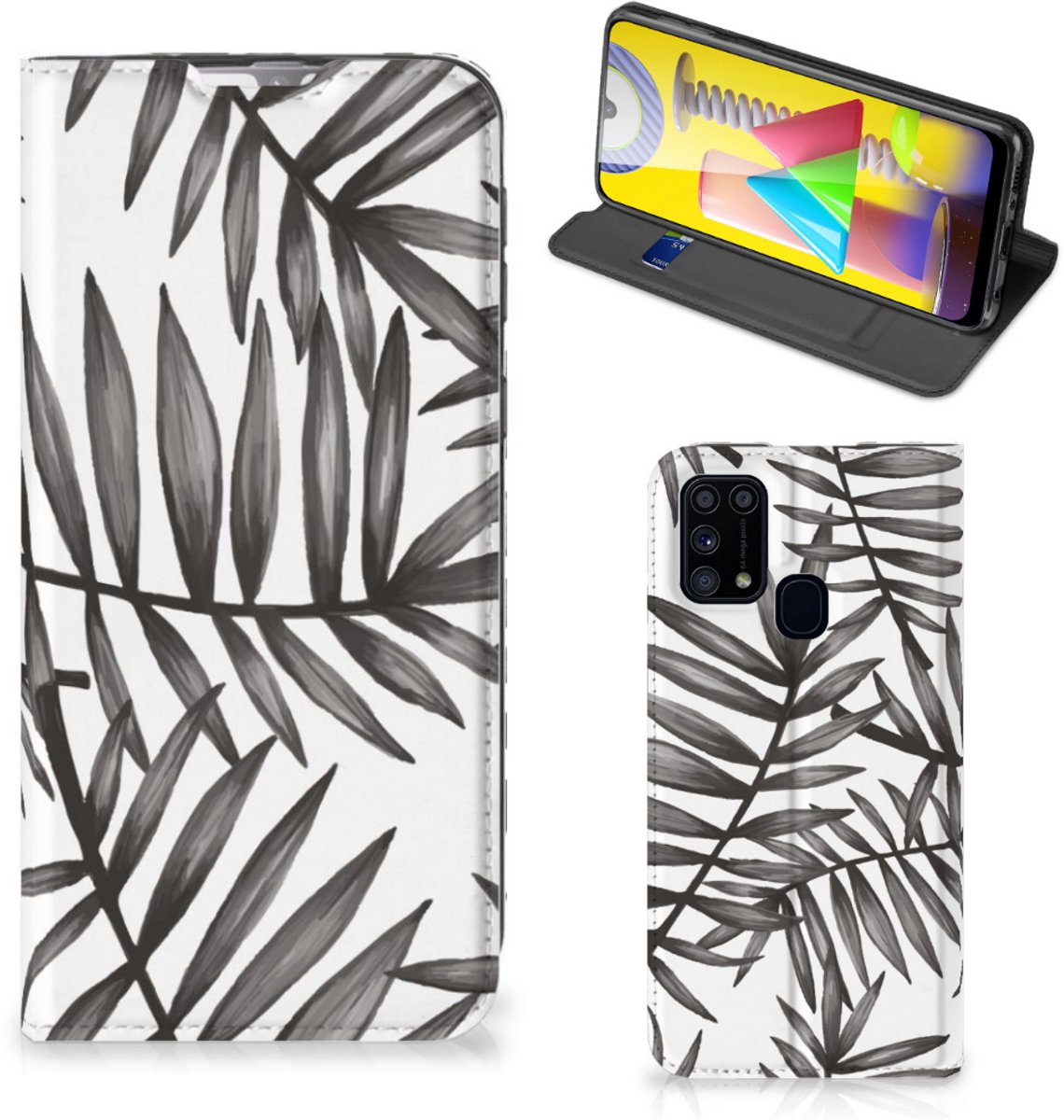 Book Case voor Samsung Galaxy M31 Smart Cover Leaves Grey