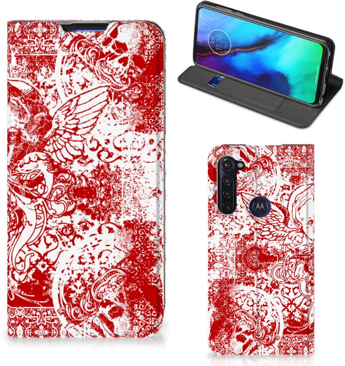 Mobiel BookCase Motorola Moto G Pro Angel Skull Rood