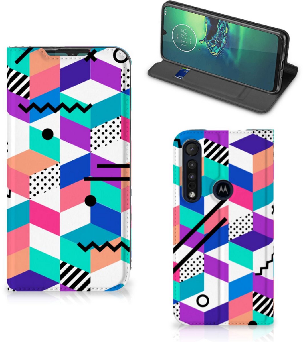 Motorola G8 Plus Stand Case Blokken Kleurrijk
