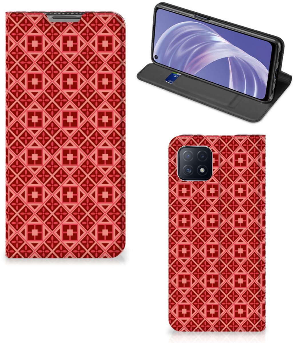 OPPO A73 5G Hoesje met Magneet Batik Rood