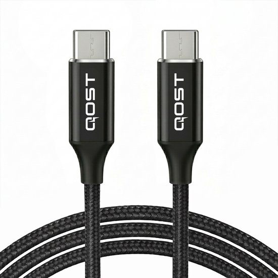 Câble Qost - USB-C - Câble de charge - Câble de charge et de données - Chargeur rapide - 100 W - USB-C vers USB-C - 0,5 mètre - Tressé en nylon