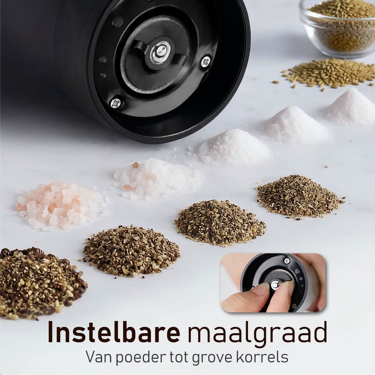 VAYN Elektrische Peper en Zoutmolen Set - Automatische Pepermolen met Instelbare Maalgraad - USB-C Oplaadbaar - 2 Stuks met Houder - Zwart — cadeau in Kookcadeaus - foto 5