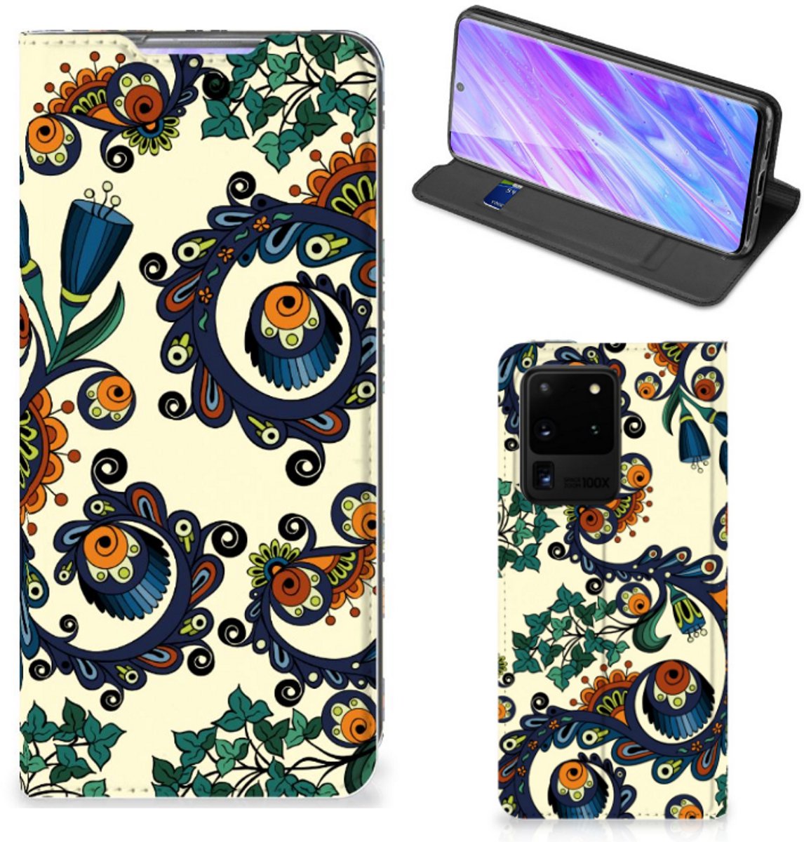 Standcase Hoesje voor Telefoon Hoesje Samsung Galaxy S20 Ultra Barok Flower