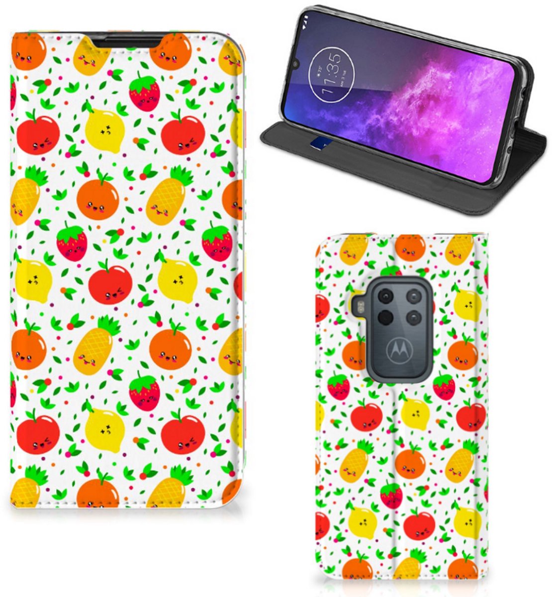 Motorola One Zoom Flip Style Cover Fruits